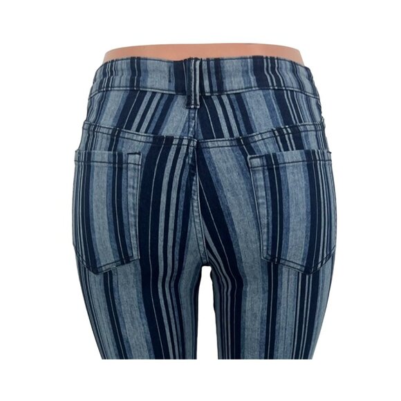 RARE NWT Free People Blue Stripe Super Flare Bell Bottom Jeans Boho Hippie Retro - Picture 10 of 16